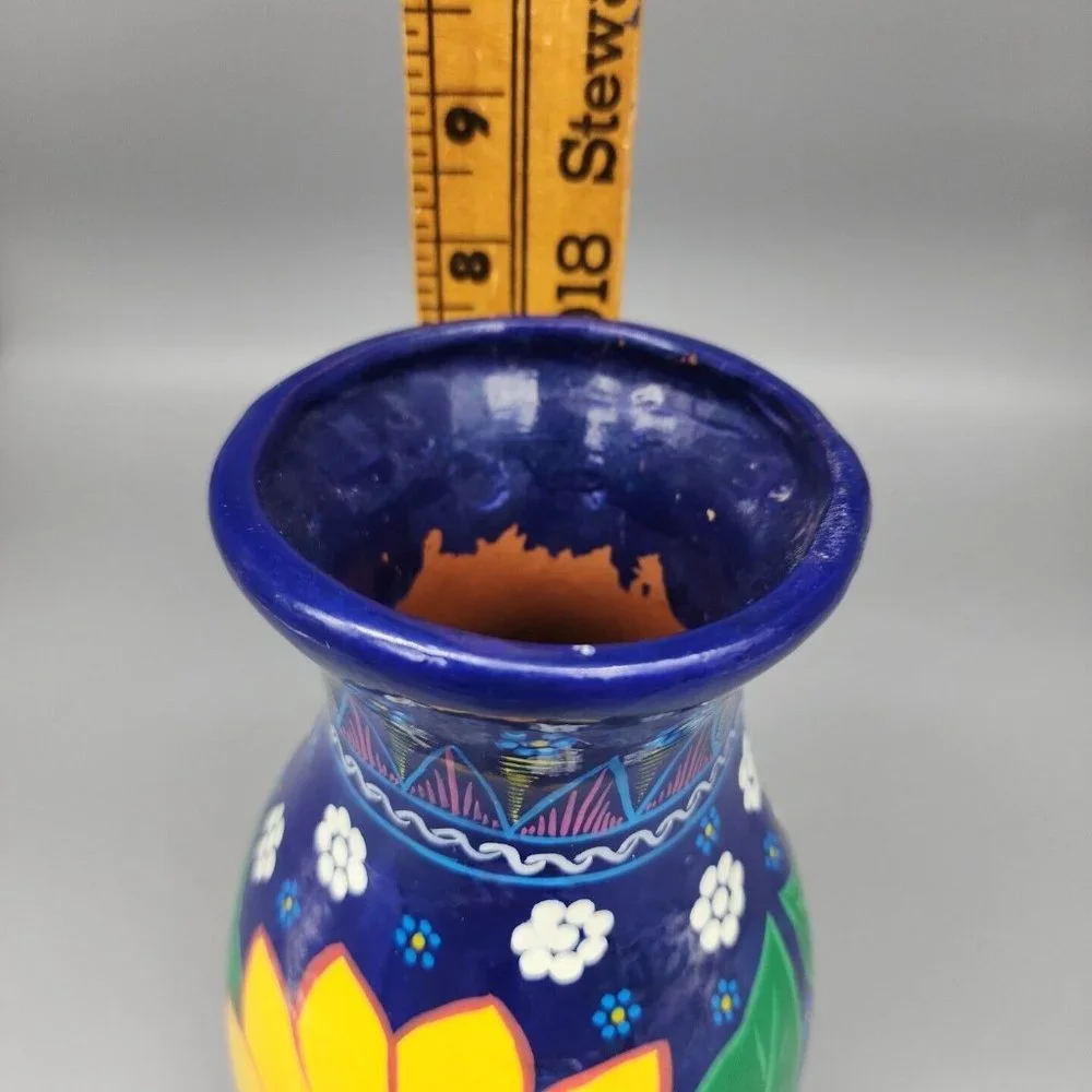 Hand-Painted Sunflower Ceramic Vase - Blue and Yellow